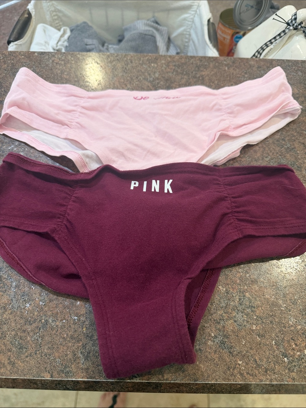 PINK Victoria's Secret Pink and Burgundy Cotton Bikini Briefs be mine medium m